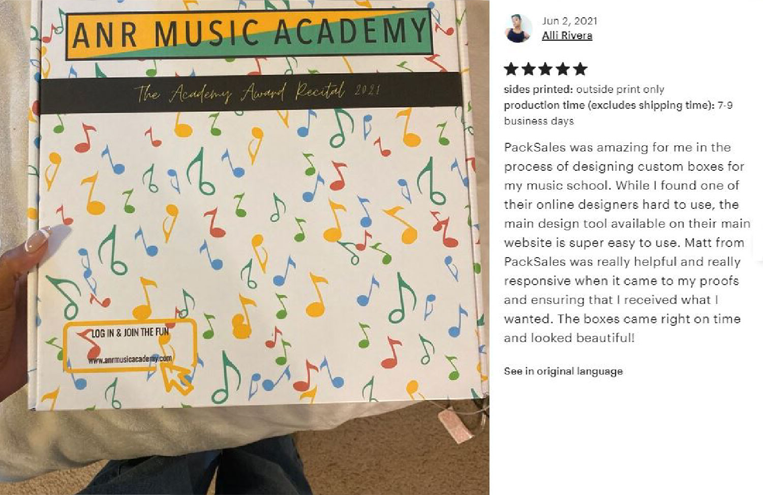 Custom educational box with musical note design for Music Academy program