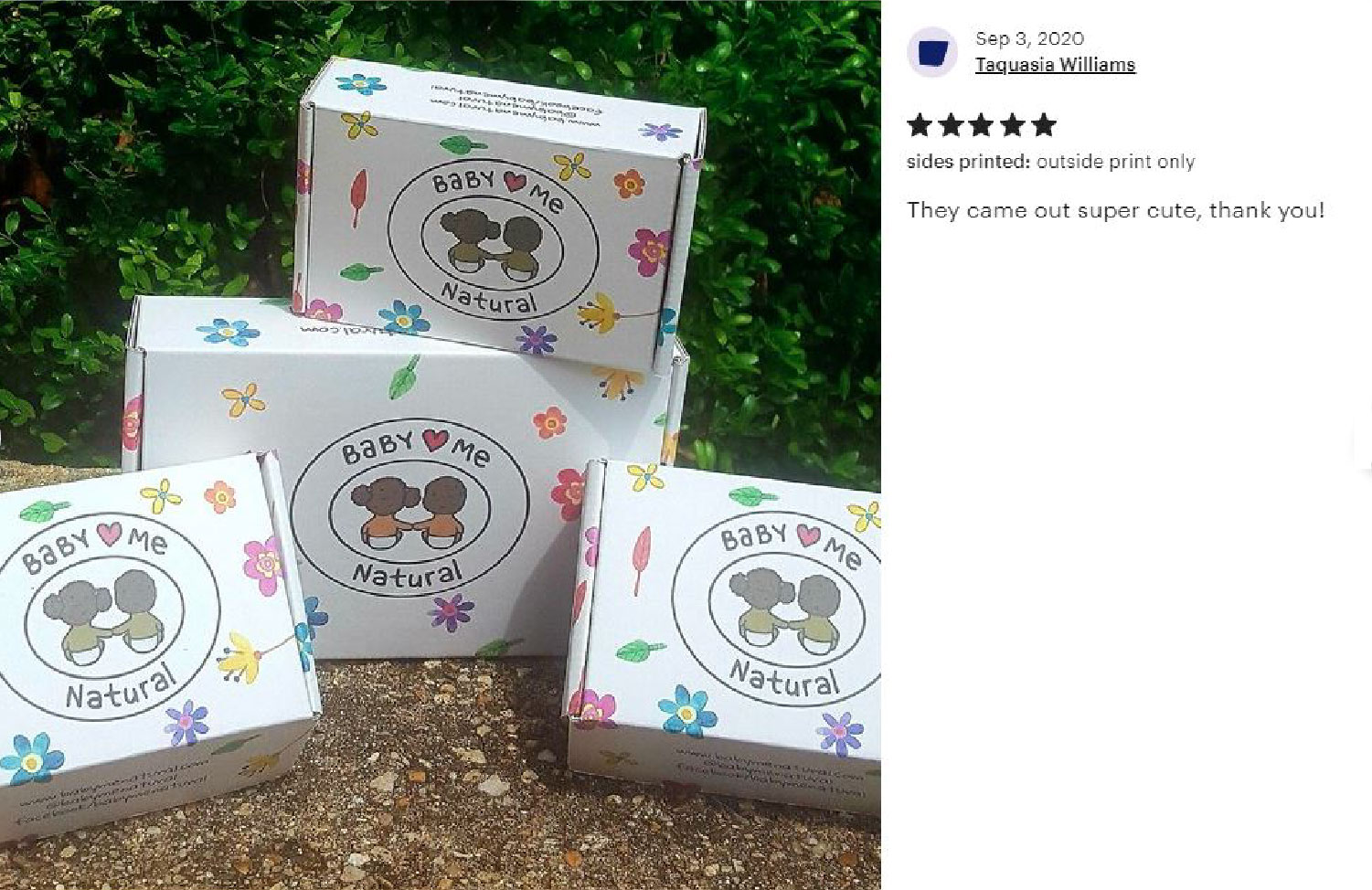 Matching white boxes with animal illustrations and colorful baby branding