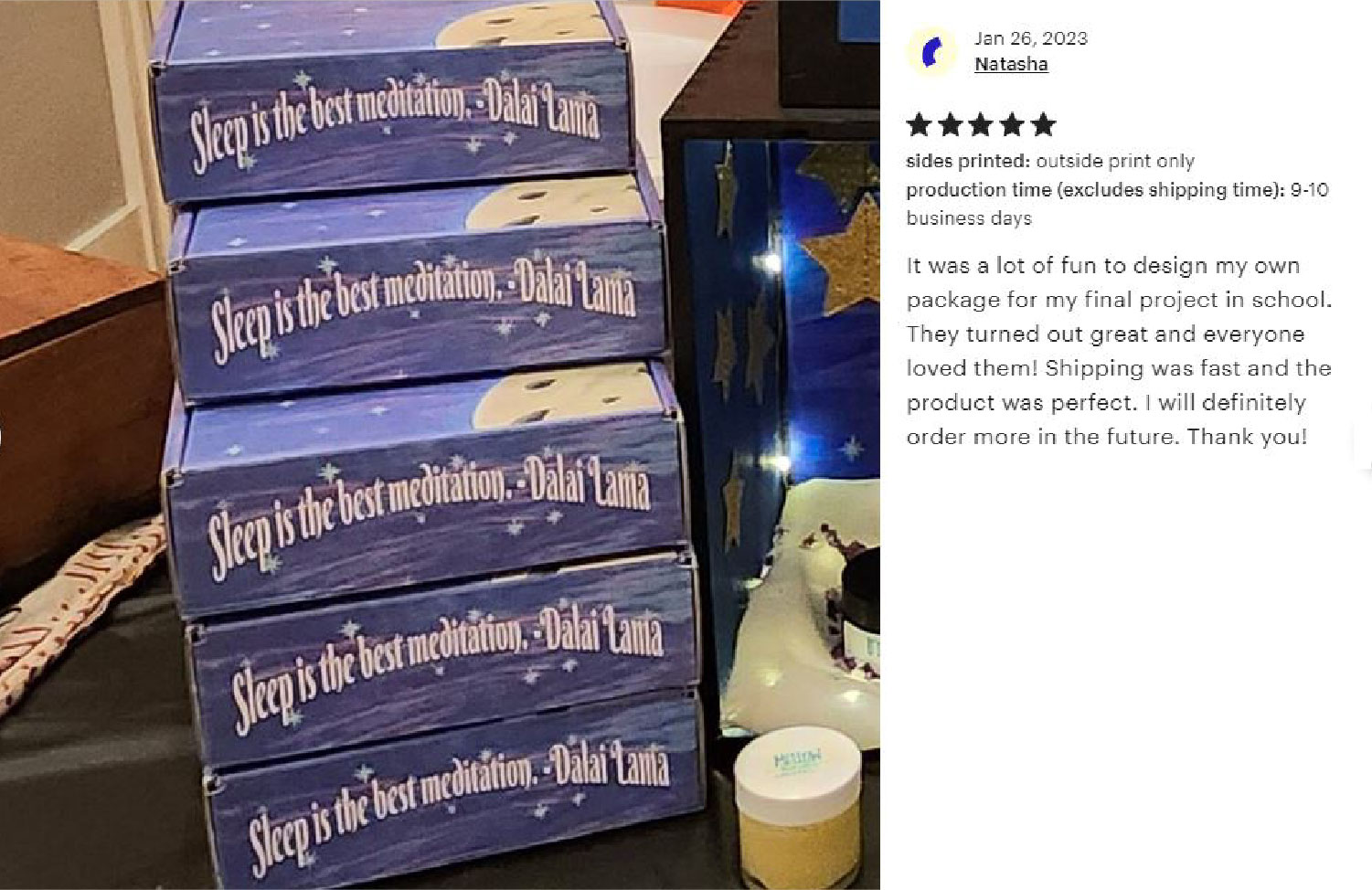 Multiple boxes featuring repeating affirmation text on purple background