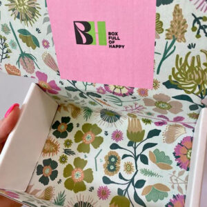 Custom mailer box with full-color floral interior and logo-printed lid