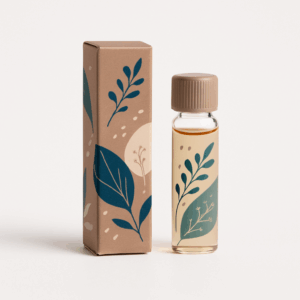 Photo of a 1x1x4 inch folding carton product box designed for mini vials or samples. Extremely compact custom packaging perfect for trial-size beauty or wellness items.