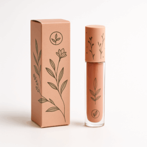 A 1.5x1.5x4.5 inch folding carton box designed for lip gloss or mini serums. Compact custom packaging ideal for cosmetics and skincare product boxes.