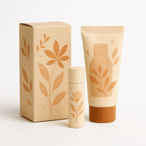 Photo of a 2.15x2.15x3.31 inch custom folding carton box ideal for travel-size beauty products. A niche-sized product box for luxury packaging.