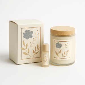 Cube-shaped 3x3x3 inch custom folding carton product box designed for candle jars and skincare. Ideal cube packaging for display or gift use.